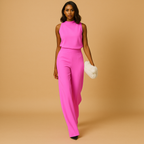 Halter Neck Wide Leg Jumpsuit for Women - High Waist Sleeveless Fashion Outfit