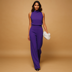 Halter Neck Wide Leg Jumpsuit for Women - High Waist Sleeveless Fashion Outfit