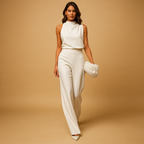 Halter Neck Wide Leg Jumpsuit for Women - High Waist Sleeveless Fashion Outfit