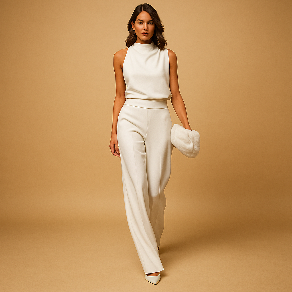 Halter Neck Wide Leg Jumpsuit for Women - High Waist Sleeveless Fashion Outfit
