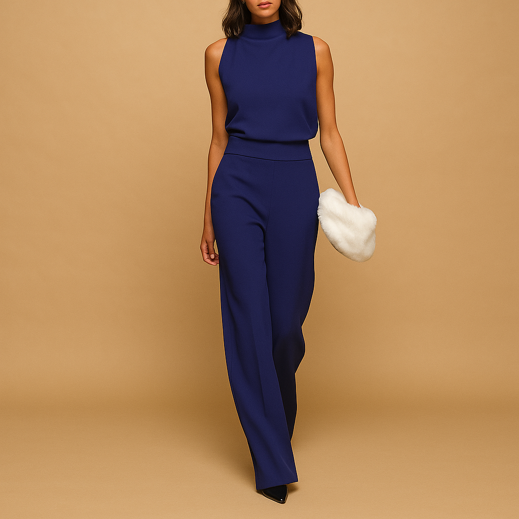 Halter Neck Wide Leg Jumpsuit for Women - High Waist Sleeveless Fashion Outfit