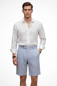 Blue Pleated Men's Shorts UK – Smart Casual & Holiday Wear