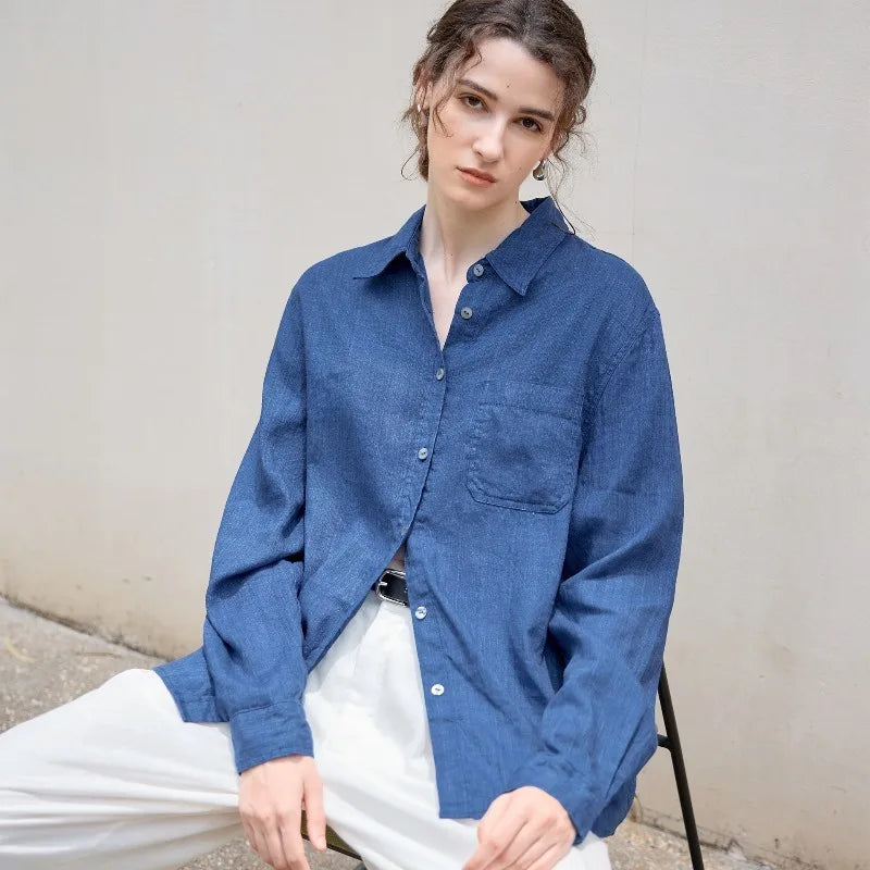 Indigo Linen Casual Shirt for Everyday Wear - Lightweight and Breathable