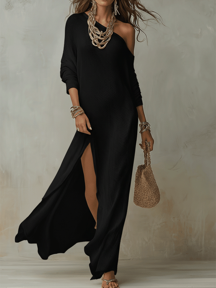 Ivory One-Shoulder Maxi Dress in Textured Fabric for Bohemian Style Events