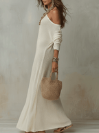Ivory One-Shoulder Maxi Dress in Textured Fabric for Bohemian Style Events
