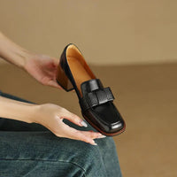 Knot Detail Leather Loafers for Women - Stylish Casual Footwear