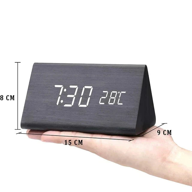 LED Smart Alarm Clock | Voice-Controlled Wooden Design – Home Office, Gift