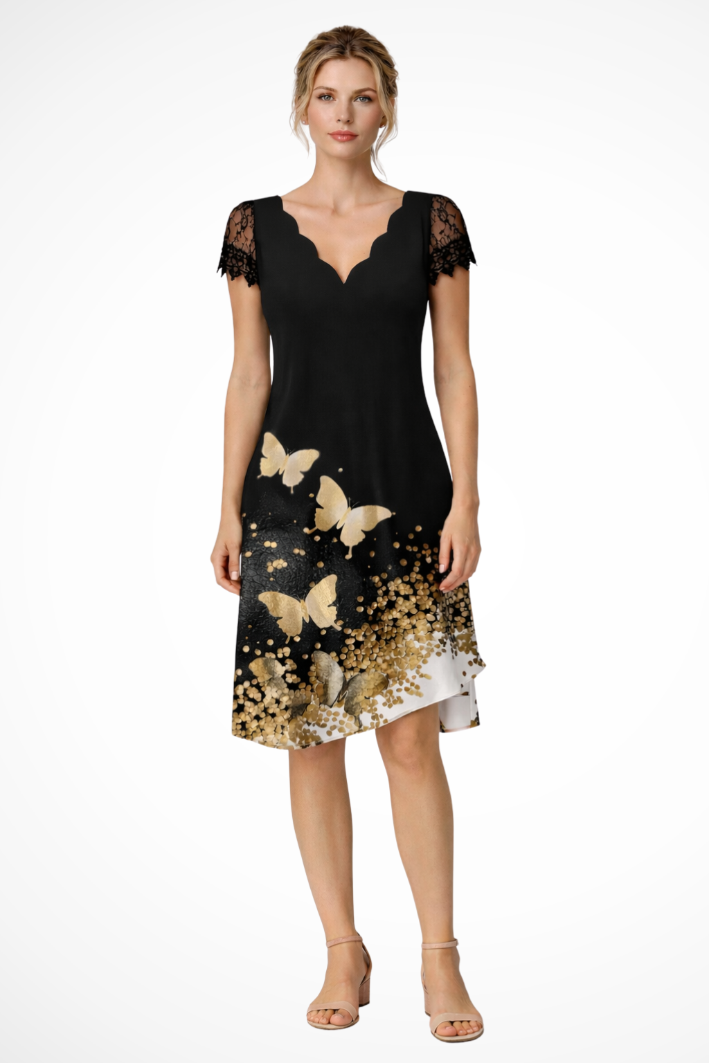 Lace Sleeve Midi Dress for Women | Elegant Wedding Guest Attire