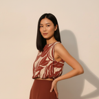 Leaf Print Crop Top - Lightweight Cotton Blend - Casual Summer Wear