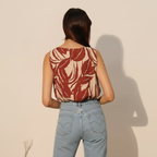 Leaf Print Crop Top - Lightweight Cotton Blend - Casual Summer Wear