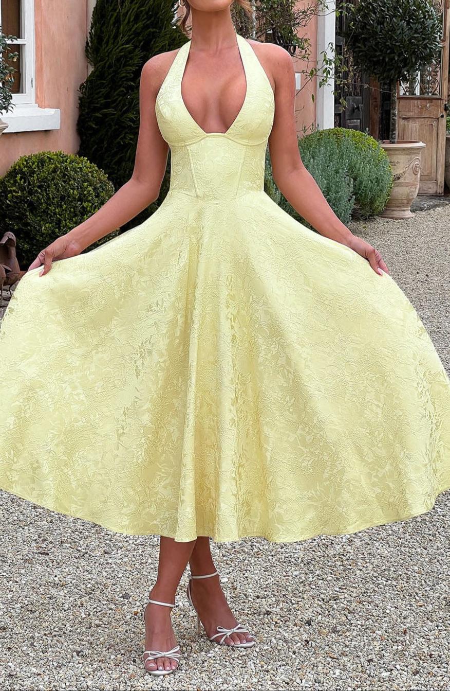 Lemon Midi Dress - Lightweight Fabric - Casual Style - Women's Fashion Dress