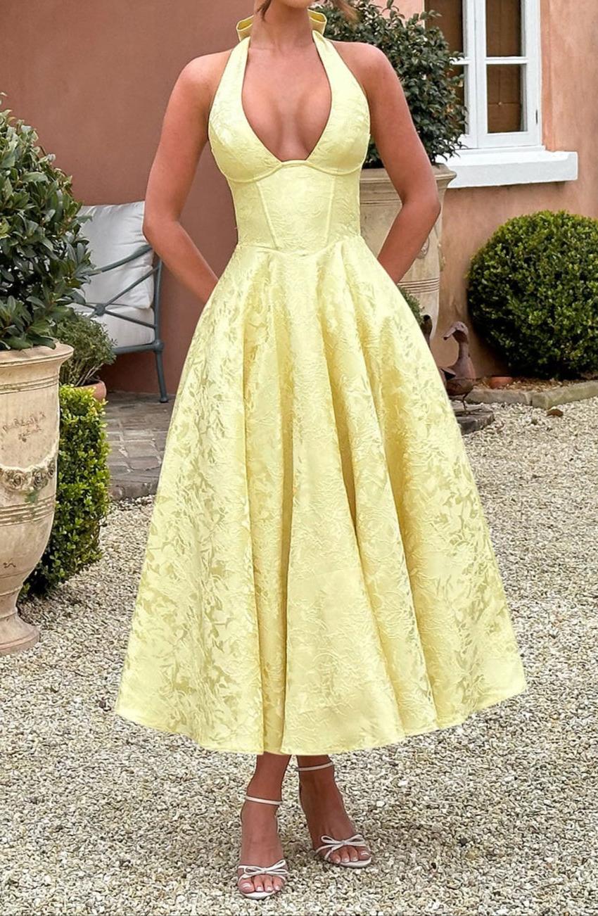 Lemon Midi Dress - Lightweight Fabric - Casual Style - Women's Fashion Dress