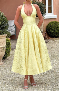 Lemon Midi Dress - Lightweight Fabric - Casual Style - Women's Fashion Dress