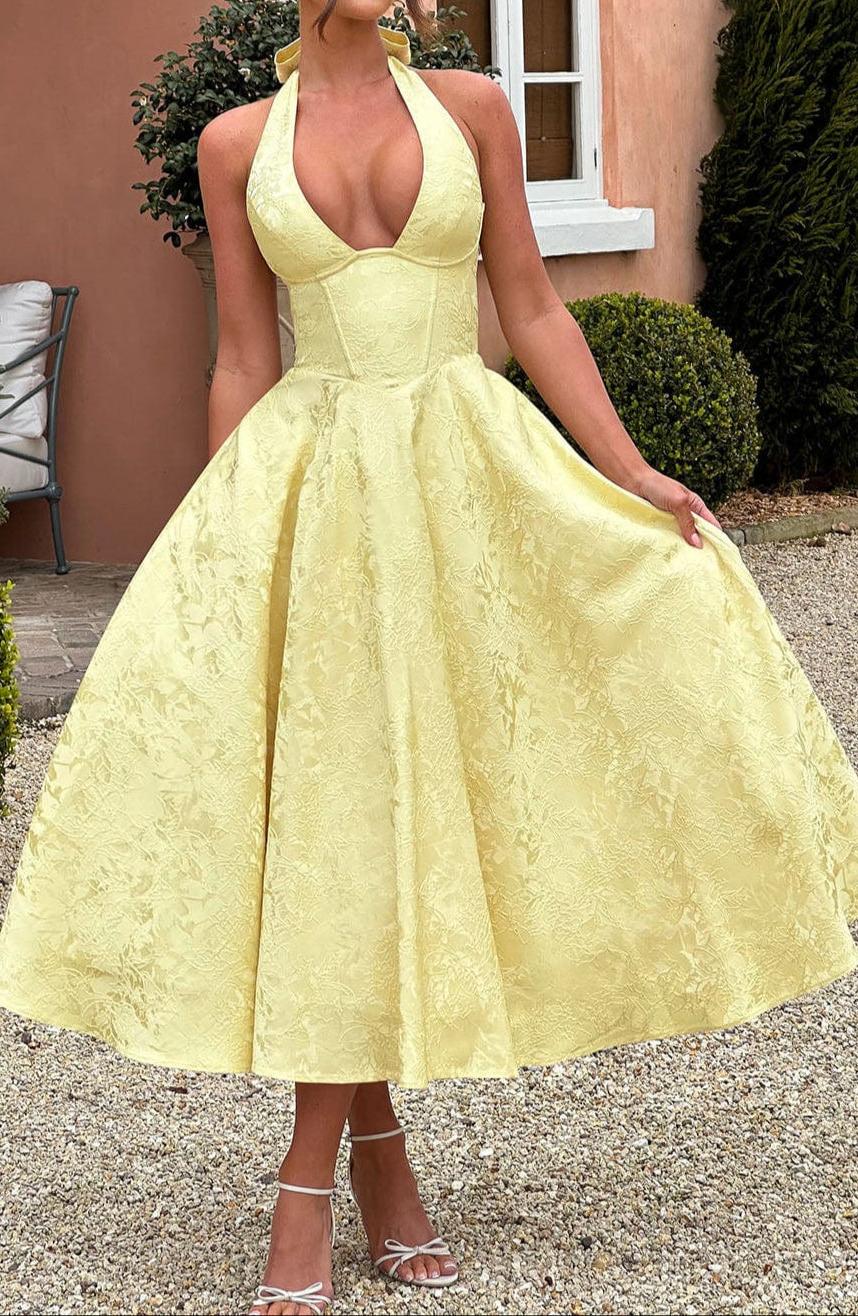 Lemon Midi Dress - Lightweight Fabric - Casual Style - Women's Fashion Dress
