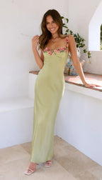 Light Green Long Dress Women UK – Floral Straps Evening Gown, Wedding Guest & Garden Party