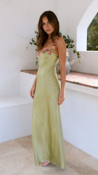 Light Green Long Dress Women UK – Floral Straps Evening Gown, Wedding Guest & Garden Party