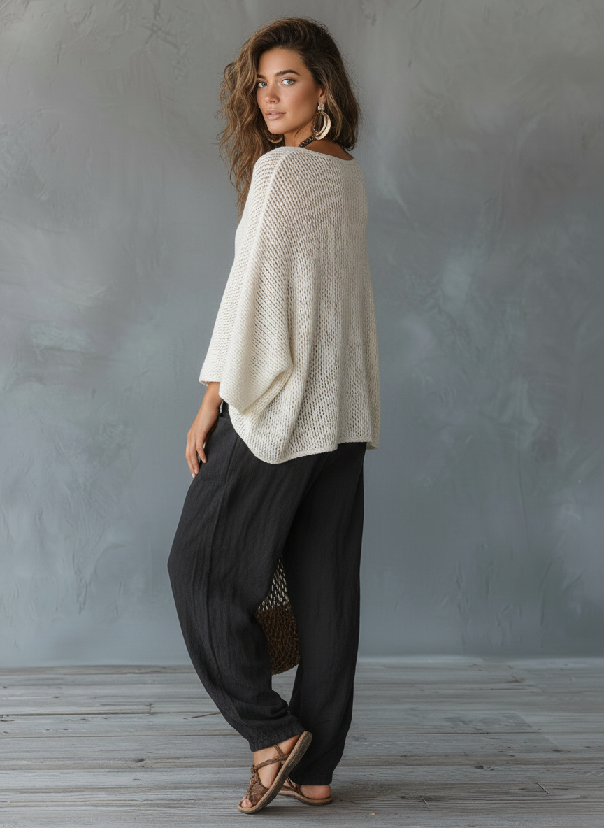 Lightweight Women's Cape-Sleeved Sweater and Harem Pants Set for Casual Wear