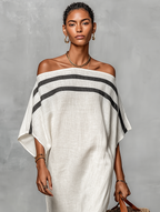 Linen Blend Off-the-Shoulder Maxi Dress with Batwing Sleeves for Women