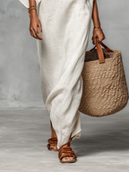 Linen Blend Off-the-Shoulder Maxi Dress with Batwing Sleeves for Women