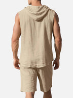 Linen Blend Sleeveless Hooded Vest Shirt for Casual Summer Wear