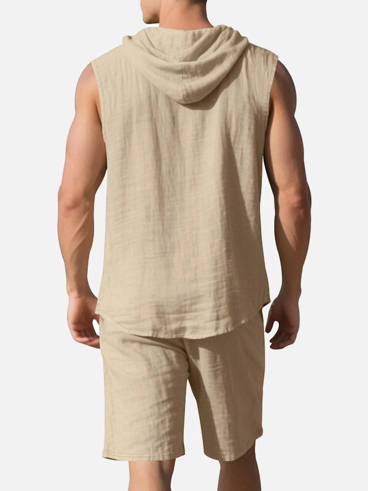 Linen Blend Sleeveless Hooded Vest Shirt for Casual Summer Wear