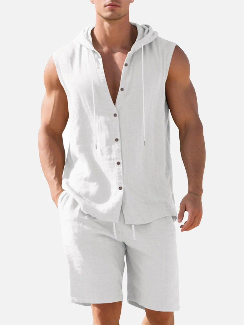 Linen Blend Sleeveless Hooded Vest Shirt for Casual Summer Wear