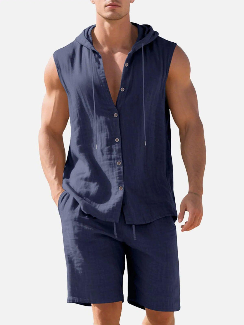 Linen Blend Sleeveless Hooded Vest Shirt for Casual Summer Wear