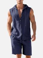 Linen Blend Sleeveless Hooded Vest Shirt for Casual Summer Wear