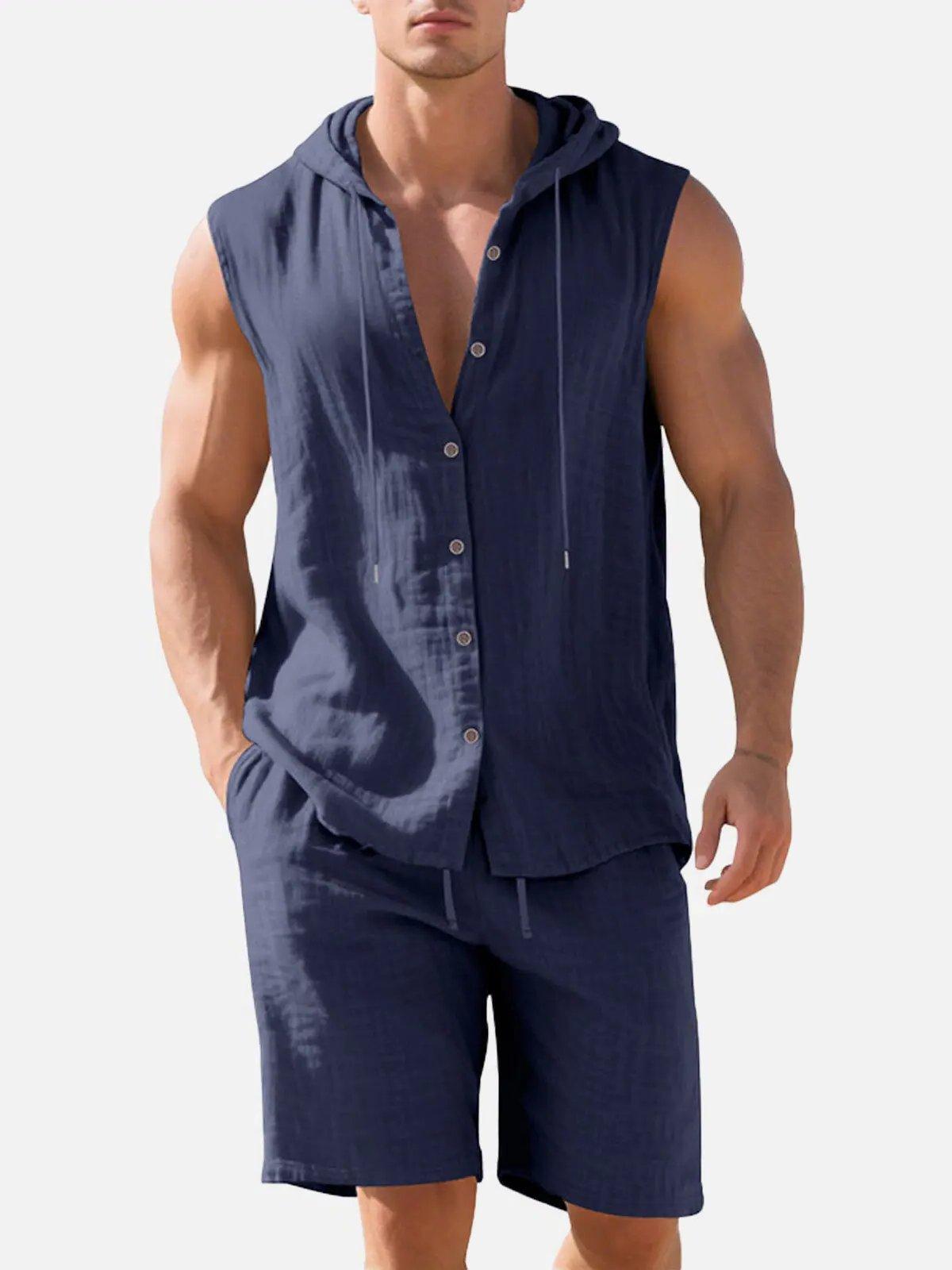 Linen Blend Sleeveless Hooded Vest Shirt for Casual Summer Wear
