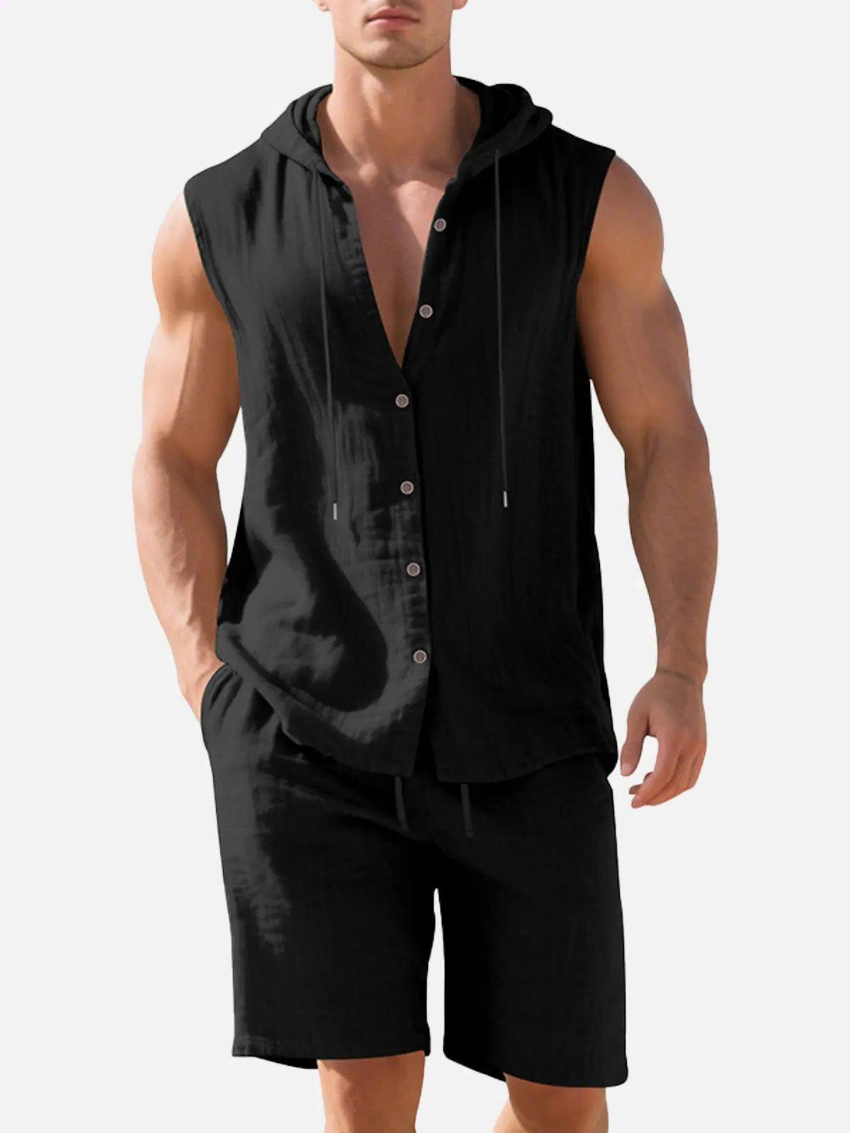 Linen Blend Sleeveless Hooded Vest Shirt for Casual Summer Wear