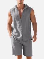 Linen Blend Sleeveless Hooded Vest Shirt for Casual Summer Wear