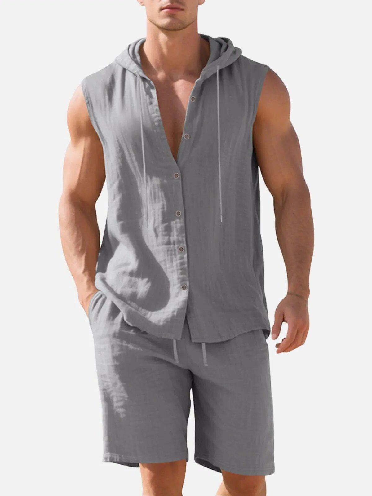 Linen Blend Sleeveless Hooded Vest Shirt for Casual Summer Wear