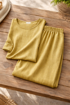 Linen Blend Wide Leg Trousers Set for Women - Casual Chic Outfit