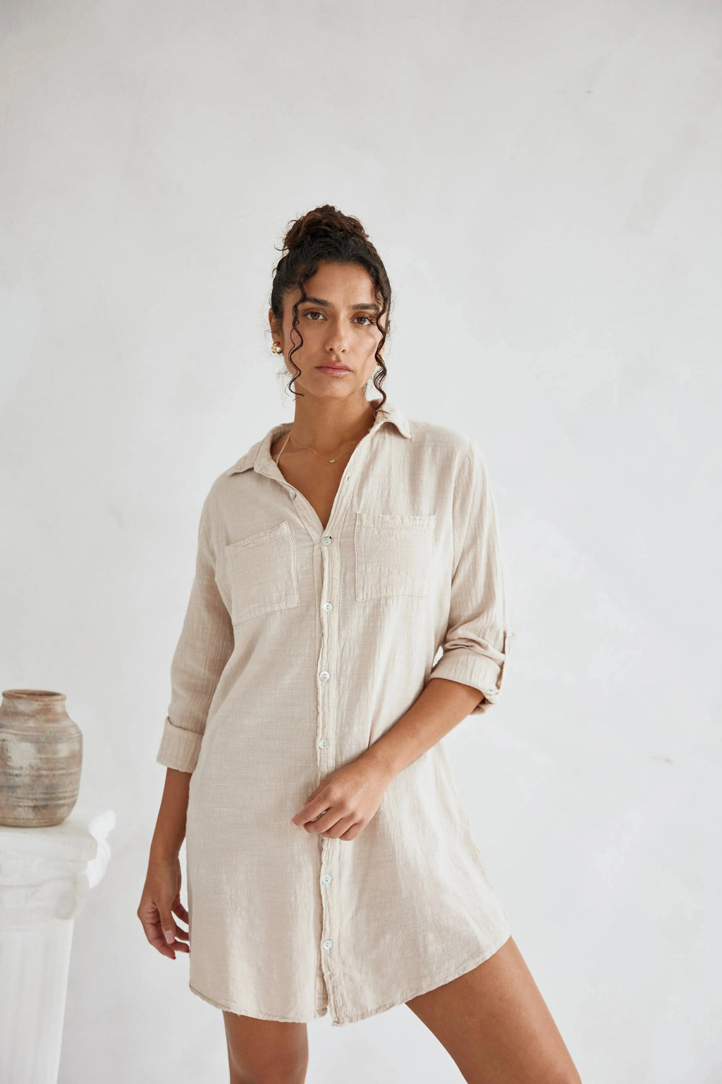 Linen Oversized Maxi Shirt Dress for Women - Summer Beach Cover-Up