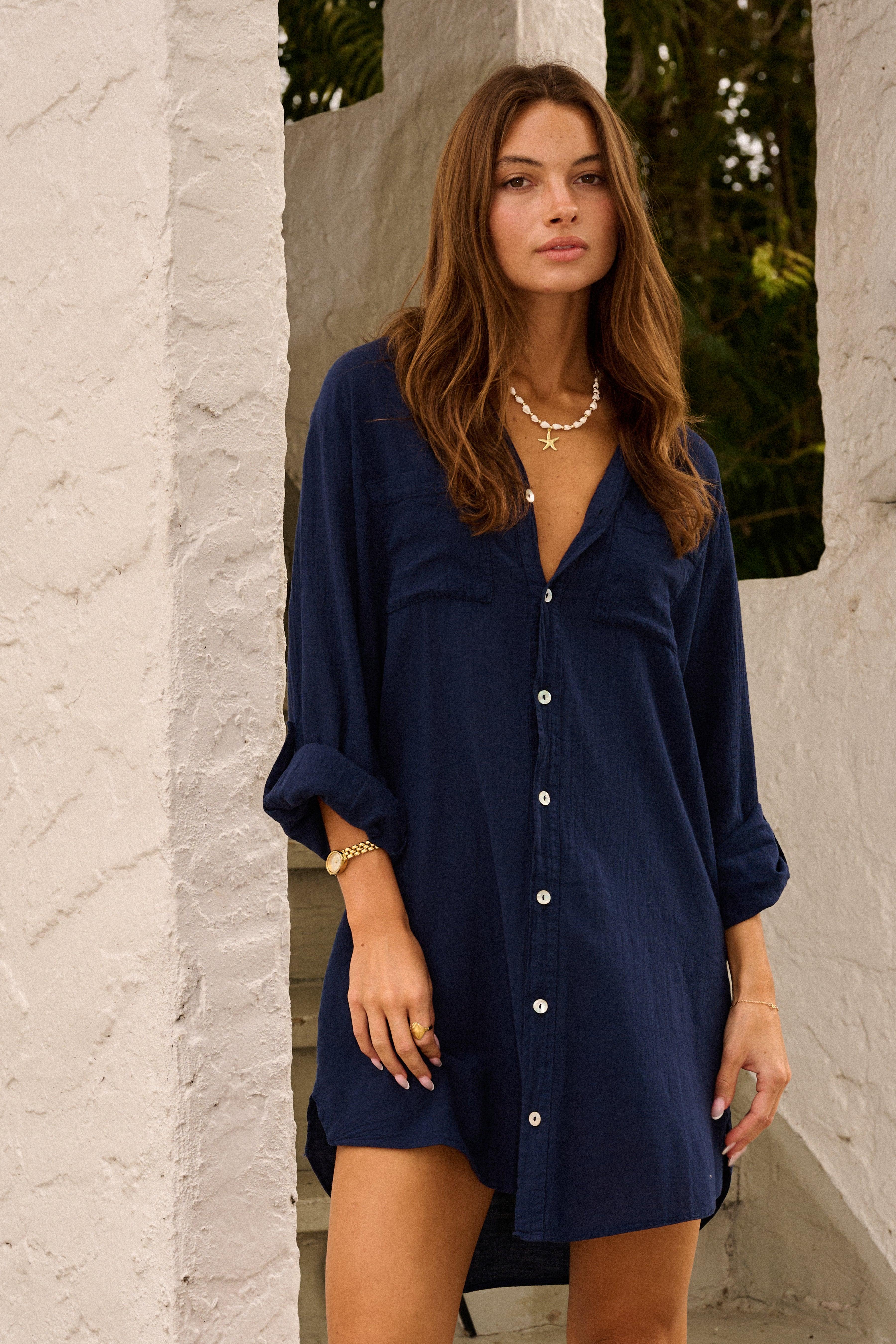Linen Oversized Maxi Shirt Dress for Women - Summer Beach Cover-Up