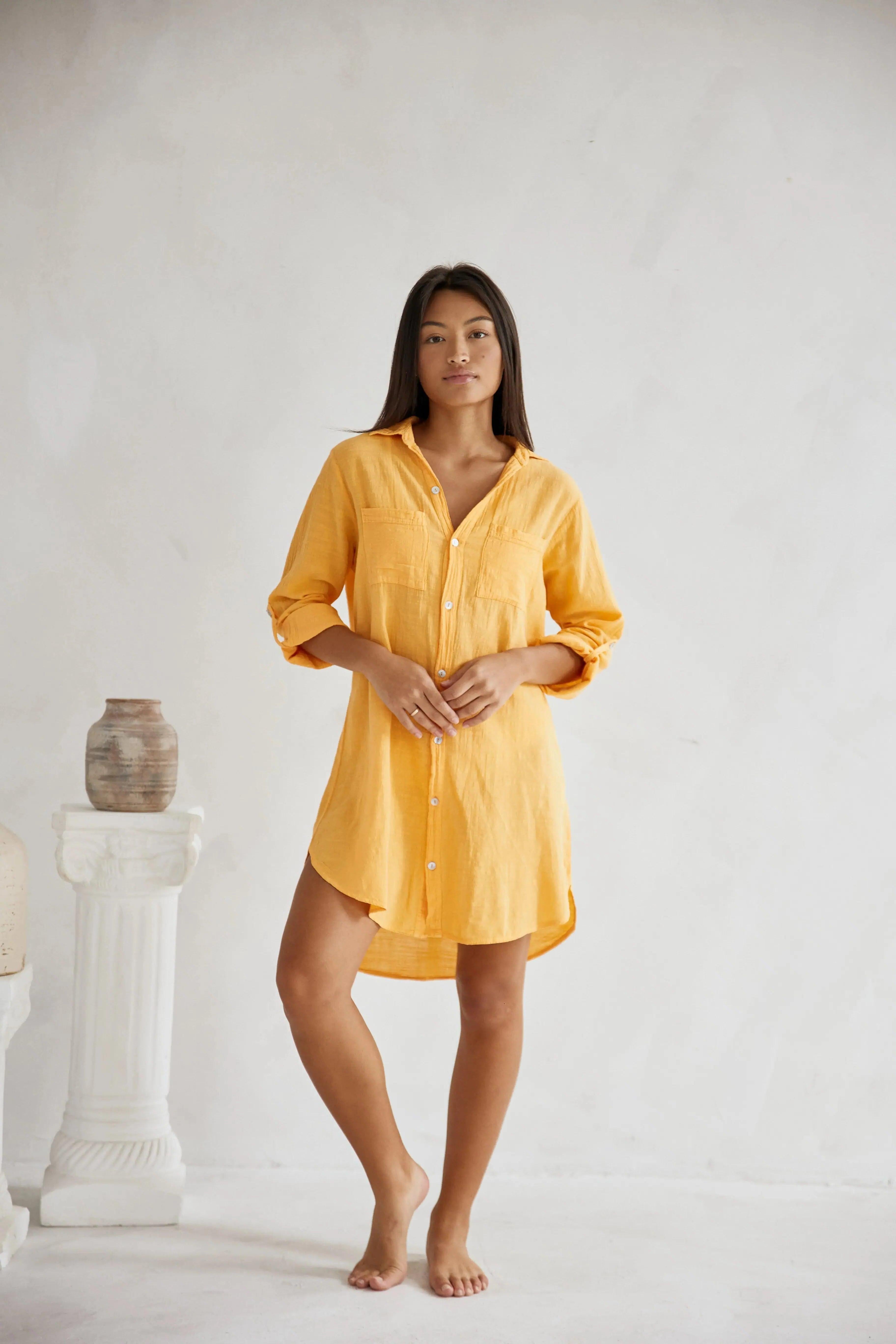 Linen Oversized Maxi Shirt Dress for Women - Summer Beach Cover-Up