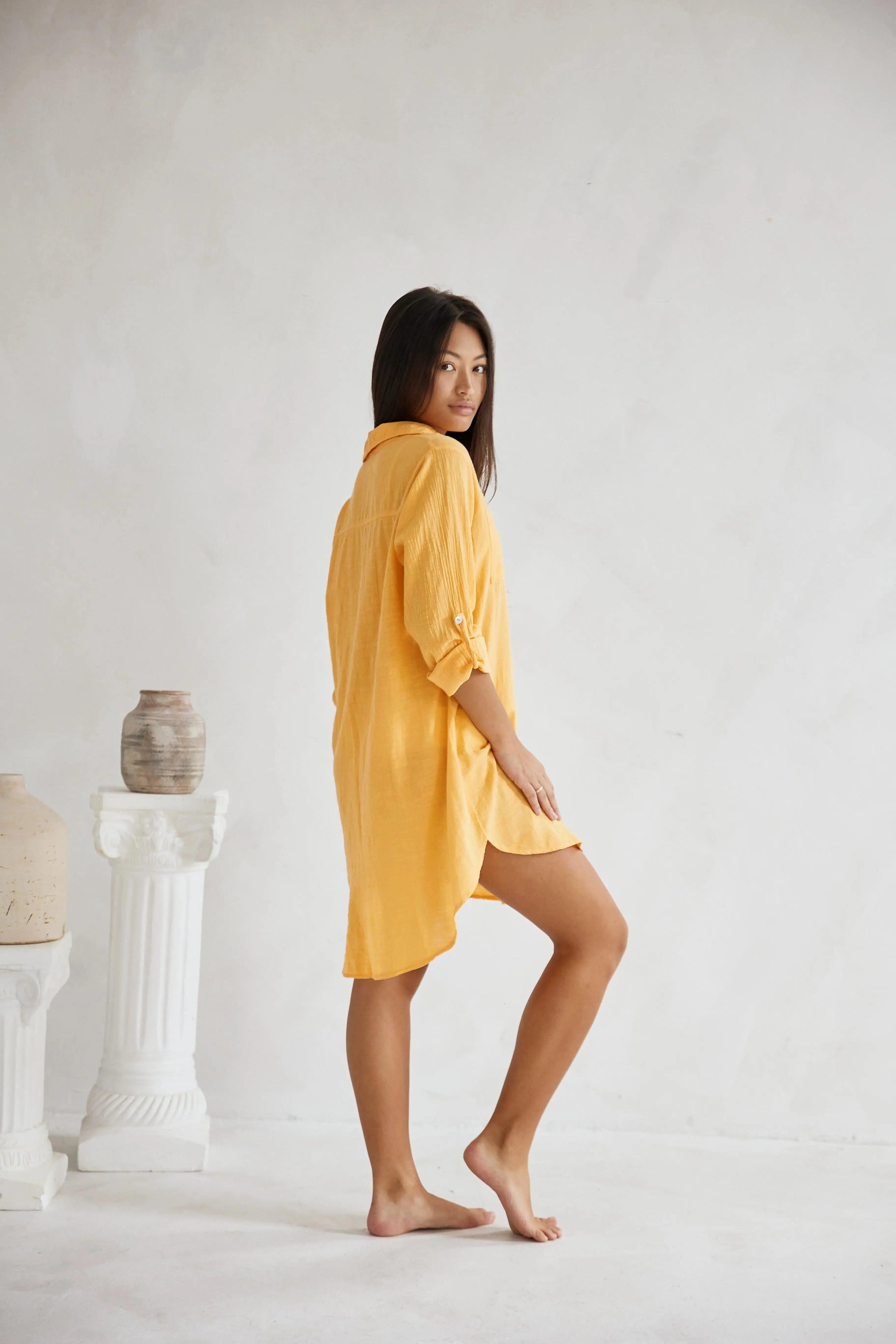 Linen Oversized Maxi Shirt Dress for Women - Summer Beach Cover-Up