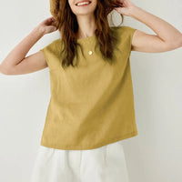 Linen Petal Sleeve T-Shirt for Women - Casual Summer Top