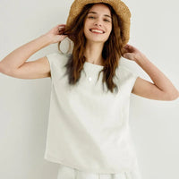 Linen Petal Sleeve T-Shirt for Women - Casual Summer Top