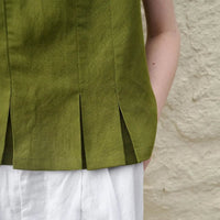 Linen Pleated Hem Top for Women - Casual Summer Blouse