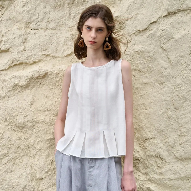 Linen Pleated Blouse for Women UK – Summer Holiday & Brunch
