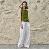 Linen Pleated Hem Top for Women - Casual Summer Blouse