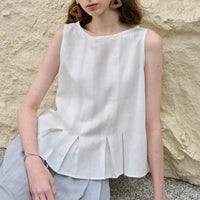 Linen Pleated Hem Top for Women - Casual Summer Blouse