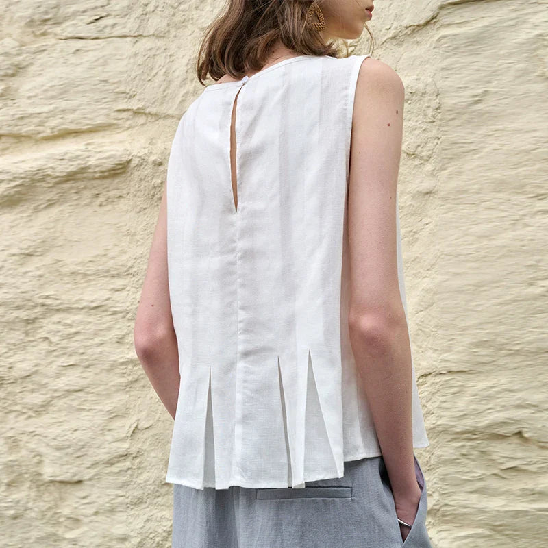 Linen Pleated Hem Top for Women - Casual Summer Blouse