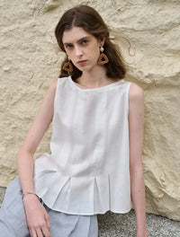 Linen Pleated Hem Top for Women - Casual Summer Blouse