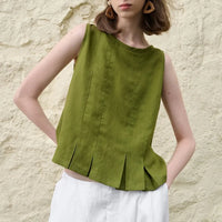 Linen Pleated Hem Top for Women - Casual Summer Blouse