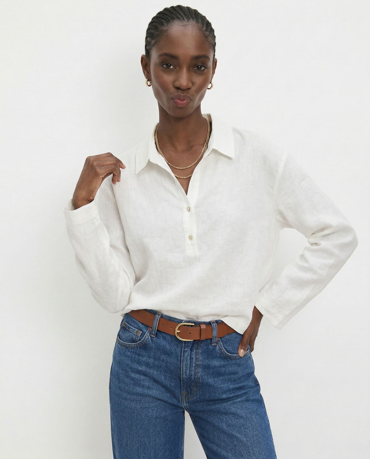 Linen Polo Collar Pullover for Casual Wear - Lightweight and Breathable