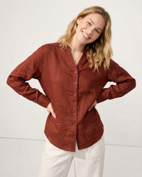Linen V-Neck Shirt - Collarless Design for Casual Wear - Lightweight and Breathable