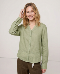 Linen V-Neck Shirt - Collarless Design for Casual Wear - Lightweight and Breathable