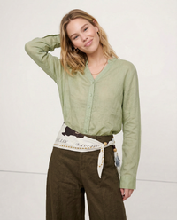 Linen V-Neck Shirt - Collarless Design for Casual Wear - Lightweight and Breathable